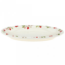 "Земляничная поляна" Блюдо фарфоровое 315х210х36мм, 600мл, овальное, с деколью, загнутый край, кремовый (Китай)