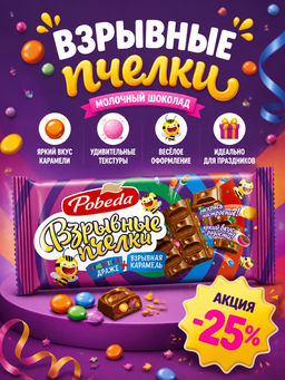 Шоколад, "Молочный мини-драже и взрывная карамель "Взрывные пчелки", 80г