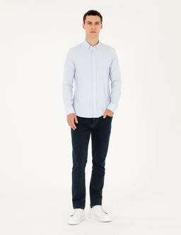 A__k Mavi Slim Fit Uzun Kollu G_mlek