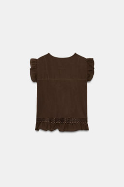 BLUSA ENTREDOSES VOLANTES / Marr?n - Zara фото 7