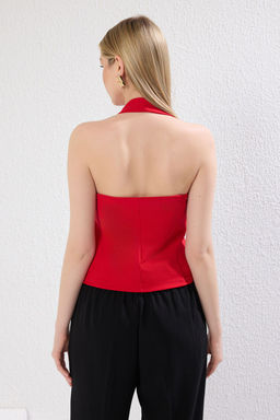 Trendyolmilla K?rm?z? Regular Regular Halter Yaka Tek Dugmeli Yelek TWOSS25YE00087  фото 5