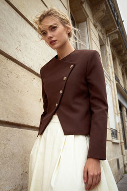 Kahverengi Asimetrik Kapama Regular/Normal Kal?p Dokuma Ceket TWOAW26BC00062 - Trendyolmilla фото 6