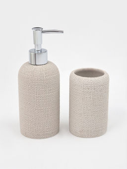 Набор для ванной «Плетение», 2 предмета, дозатор для мыла, стакан, бежевый