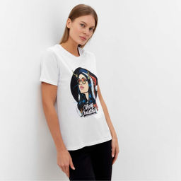 Цена за 2 шт. Футболка женская новогодняя Merry Christmas, цвет белый, размер 54