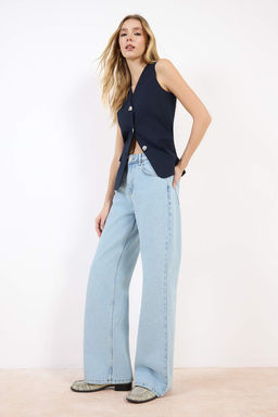 Siyah Yuksek Bel Uzun Boy %100 Pamuk Wide Leg Jeans TWOSS26JE00130 - Trendyolmilla фото 8