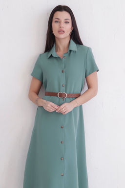 Платье-рубашка удлинённое в пыльном зелёном - Martichelli фото 2