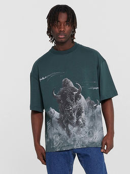 Футболка мужская зеленая с принтом Зубр