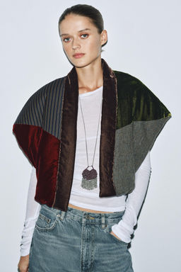 QUILTED VELVET JACKET WITH CONTRASTING FABRIC - Zara фото 2