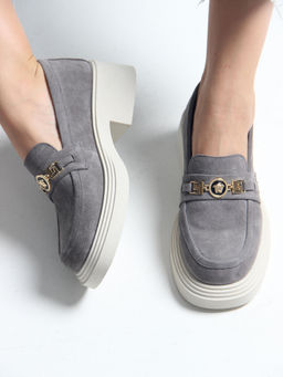 Лоферы туфли 173.1453be.Серый замок замша