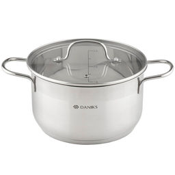 Кастрюля нержавеющая сталь, 3.6 л, крышка стекло, Daniks, Нолан, GS-01363-20CA, индукция (480207)