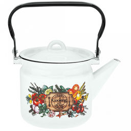 "Смак" Чайник эмалированный 2л, д15см, h15см, металлическая крышка, металлическая подвижная ручка, белый (Россия)