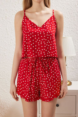 Trendyolmilla Beyaz Puantiyeli F?rf?r Detayl? Ip Ask?l? Viskon Sortlu Dokuma Pijama Tak?m? THMSS21PT0742 фото 29