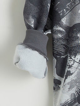 Bask?l? Erkek ?ocuk Kal?n Sweatshirt