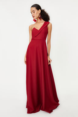 Bordo A-Kesim Yaka Detayl? Uzun Gece Abiye Elbise TPRSS19UT0054 - Trendyolmilla фото 2