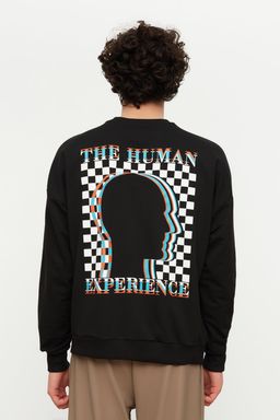 Siyah Oversize/Genis Kesim Bask?l? Sweatshirt TMNAW22SW0417