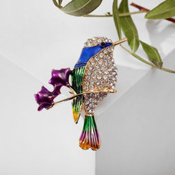 Брошь Птичка малышка на ветке, цветная в золоте - Queen fair фото 2