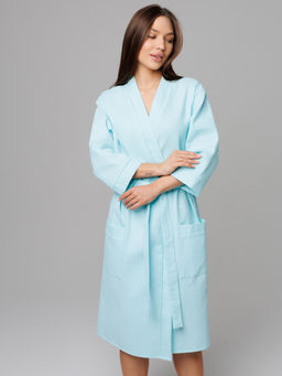 Женский укороченный вафельный халат с планкой мятный В-11 (19) - Росхалат фото 2