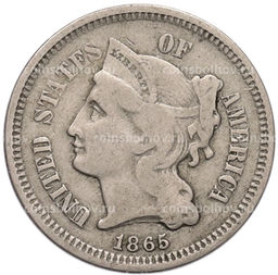 Монета 3 цента 1865 года США