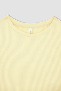 Базовая футболка с коротким рукавом приталенного кроя и круглым вырезом - Defacto фото 6