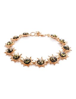 Яркий позолоченный браслет, украшенный зелёным янтарём Гелиос