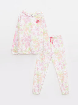 Kap??onlu Batik Desenli Uzun Kollu K?z ?ocuk Sweatshirt ve E?ofman Alt?