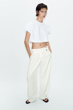 CAMISETA CROP MANGA VOLUMEN / Blanco