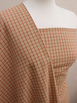 Пестрядь Винтажно-красная клетка (12*12мм) на песочном, ш.1.47м, хл-95%, п/э-5%, 140гр/м.кв - Купава фото 4