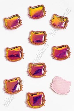 Патч глянец с блестками "Котёнок" 3*3,5 см (10 шт) SF-2971, коралловый хамелеон