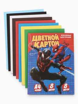 Цена за 2 шт. Цветной картон А4, 8 листов, 8 цветов, немелованный, односторонний, «Супергерой»