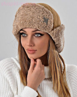 Бархат корот.уши барашек Ушанка лого МА стразы флис (56-58)