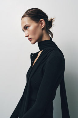 RIB KNIT CARDIGAN WITH SCARF - Zara фото 4