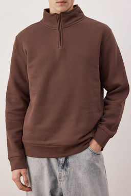 Kahverengi Regular/Normal Kesim Dik Yaka Ici Sardonlu Dokulu Sweatshirt TMNAW26SW00057 - Trendyolmilla фото 3