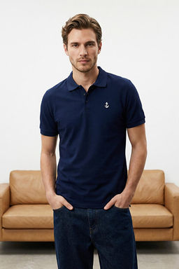 Lacivert Regular/Normal Kesim %100 Pamuklu _apa Nak__l_ Polo Yaka T-shirt TMNSS23PO00031