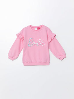 Bisiklet Yaka Barbie Bask?l? K?z Bebek Sweatshirt