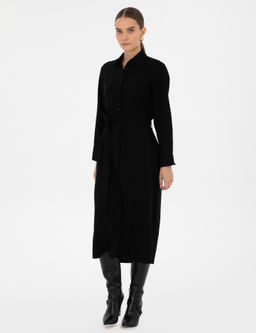 Siyah Comfort Fit Dokuma Elbise