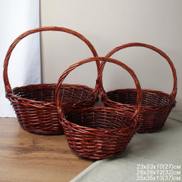 Корзина плетеная 3 штуки темно коричневые 33х12/27х10/22х9 см / S/3 22-42-B /уп 28/круглая - ГалеонТрейд фото 8