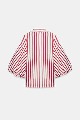 CAMISA RAYAS MANGA ABULLONADA / Rojo / Blanco
