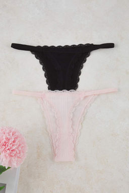Siyah-Pembe 2li Seamless Tanga Dantel Detayl? Dokulu Tanga Kulot THMAW26KU00002 - Trendyolmilla фото 8