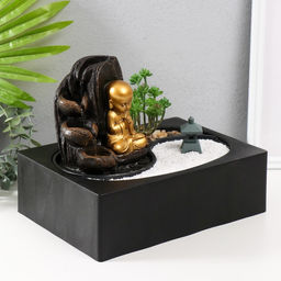 Фонтан настольный, японский сад камней «Маленький хотей: Гармония», от сети с подсветкой, 29×21×22 см