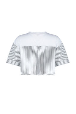 Beyaz Cizgili Poplin Kol Detayl? Slogan Bask?l? Crop Orme T-Shirt TWOSS24TS00239 - Trendyolmilla фото 8