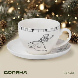 Чайная пара новогодняя Доляна Волшебная сказка, чашка 210 мл, блюдце d=15 см, фарфор, белая