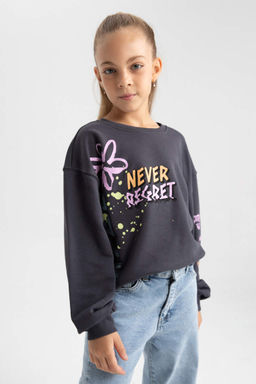 Толстовка с принтом для девочек с круглым вырезом - Defacto фото 4