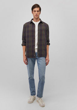 Kareli Haki Gomlek - Mavi фото 2