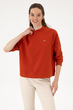 Kad_n Kiremit Regular Bisiklet Yaka Basic Sweatsh_rt