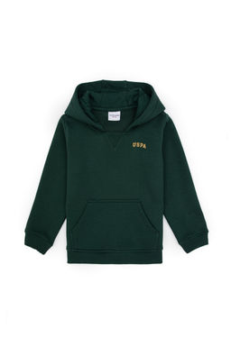 Erkek _ocuk Koyu Ye_il Basic Kap__onlu Sweatshirt Sepette S_rpriz _ndirim
