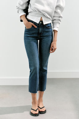 JEANS TRF CROPPED FLARE TIRO ALTO / Azul