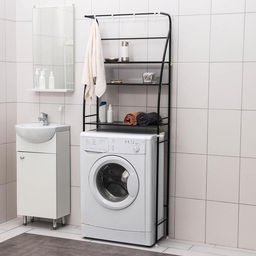 Стеллаж над стиральной машинкой со штангой для сушки, 66×25×175 см, чёрный Стеллаж над стиральной машинкой со штангой для сушки, 66×25×175 см, чёрный