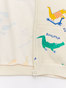 Kap??onlu Uzun Kollu Bask?l? Erkek Bebek Fermuarl? Sweatshirt - Waikiki фото 3