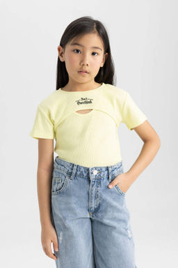 Футболка из двух частей с короткими рукавами в рубчик для девочек - Defacto фото 3