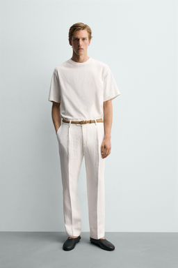 PANTAL?N PLIEGUES TRAJE 100% LINO / Blanco